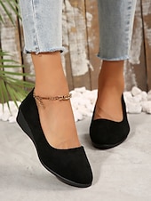 お買い得  レディースフラットシューズ-クッションソールを備えた女性用の柔らかいネイビーブルーのスエードスリッポンフラットシューズ | 普段使いに最適