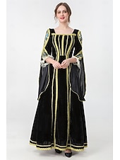 preiswerte Kleid-Mittelalterlich Renaissance Vintage-Kleid Maxi Kleid Glockenärmel Königin Wikinger Einfarbig Quadrathals Kostüm Damen königlich Halloween Karneval Maskerade Abschlussball Festival Erwachsene Kleid