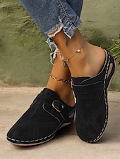 halpa Naisten pistokkaat-naisten rei&#039;itetty harmaa keinonahkainen kiilamuuli - mukavat jalkineet vapaa-aikaan