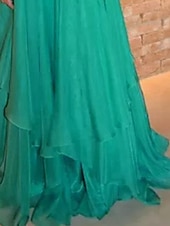 cheap GREEN-A-Line Evening Gown Elegant Dress Formal Wedding Guest Sweep / Brush Train Sleeveless Jewel Neck Chiffon with Rhinestone 2025