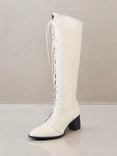 baratos Botas da moda-botas femininas elegantes de couro sintético marrom com cadarço e salto bloco | perfeitas para o outono e inverno