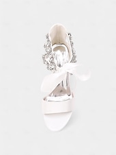 economico Sandali con tacco-sandali con tacco a blocco aperti in raso beige con cristalli decorati - scarpe da donna per matrimonio e cocktail