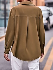 voordelige Vrouwen Werk Tops-Dames Overhemd Effen Kleur Stijlvol Casual Lange mouw Overhemdkraag Normale tops Feest Werk Dagelijks Zak Leger Groen Rood Kameel Lente Herfst Winter