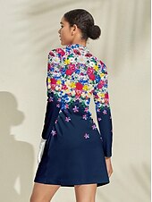 billiga Kvinnors golfkläder-Dam golfklänning Mörkblå Långärmad Golfkläder för damer Kläder Outfits Bär kläder