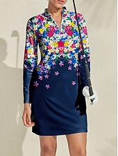 billiga Kvinnors golfkläder-Dam golfklänning Mörkblå Långärmad Golfkläder för damer Kläder Outfits Bär kläder