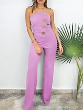 cheap Jumpsuits-Women&#039;s Normal Jumpsuit Elegant Solid Color Sleeveless Wide Leg Strapless Buttons Daily Regular Fit Black White Red Summer