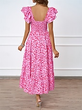 رخيصةأون فساتين الحفلات-فستان نسائي متوسط الطول برقبة مربعة وأكمام قصيرة للصيف والربيع