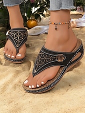 olcso Kényelmes szandálok-női piros strasszos éksarkú flip-flop szandál, nyitott orr, kényelmes nyári lábbeli hétköznapi kirándulásokhoz és nyaralásokhoz