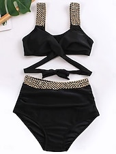 tanie Zestawy bikini-Damskie Stroje kąpielowe Bikini 2 szt Bezczelny Kostium kąpielowy Odkryte plecy Szczupła Urlop Stroje plażowe Jednokolorowe Dekolt w kształcie litery U Bez rękawów Kostiumy kąpielowe