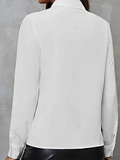 preiswerte Elegante Oberteile-Damen Hemd Bluse Feste Farbe Geschäftlich Modern Brautkleider schlicht Langarm Hemdkragen Normale Oberteile Arbeit Abendgarderobe Rüsche Knopf Schwarz Weiß Sommer Frühling