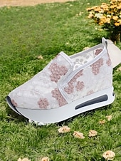 cheap Bride-Women's Glitter Lace Slip-On Platform Sneakers – Dressy Comfort Walking Shoes for Wedding Guests, Parties &amp; Travel (Gold/Black/Silver/Pink/White)