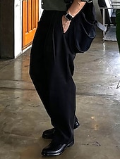 baratos Solto-Homens Social Calças chinês Calças Plissadas Botões Bolsos Perna reta Tecido Conforto Formal Festa Trabalho Moda Estilo Clássico Preto Cinzento Escuro Micro-Elástica