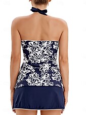 billiga Tankinis-Dam Badkläder Tankini 2 st Kjol Baddräkt Öppen rygg Hög midja Semester Standkläder Blommig V-hals Ärmlös Baddräkter
