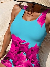 abordables Maillots de bain une pièce-Maillots de bain femmes maillot de bain une pièce monokini sans dos contrôle du ventre taille haute slim vacances plage maillot de bain floral en U sans manches