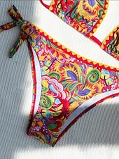tanie Zestawy bikini-Damskie Stroje kąpielowe Bikini 2 szt Bezczelny Kostium kąpielowy Odkryte plecy Szczupła Urlop Stroje plażowe W Tureckie Wzory Kantarka Bez rękawów Kostiumy kąpielowe