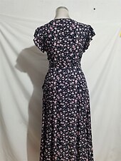 voordelige Casual bloemenjurken-Dames Maxi-jurk Casual jurk Boho chique jurken Bohemen leuke Style Stijlvol Flutter mouw Vakantie Dagelijks Strand Ruim Passend Grafisch Korte mouw V-hals Groen Donkerblauw Zomer Lente