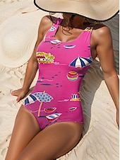 billiga One-piece-baddräkter-Dam Badkläder En bit Monokini Baddräkt Öppen rygg Magkontroll Hög midja Smal Semester Standkläder Grafisk U-hals Ärmlös Baddräkter