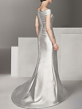 economico GRIGIO-Abito A-Line per la Madre della Sposa Abito Formale Ospite di Matrimonio Elegante Collo a Barchetta Spalla Scoperta Lunghezza Tera Lunghezza Caviglia Satin Italia Mezza Manica con Ruching 2025
