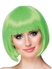 Women's Short Neon Green Wig for Carnival Fancy Dress Party Costume Accessories3