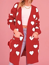 billige casual jakker-Dame Genser Kofte Elegant Mote Gatemote Hjerte Åpen Forside Lomme Strikket Langermet Vanlige topper Strikke utendørs Daglig Helg Svart Rosa Høst Vinter