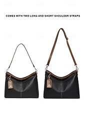 economico Borse a Tracolla-borsa hobo in similpelle verde con dettagli marroni, due tracolle regolabili per diversi stili di trasporto, versatile borsa a tracolla e a spalla per donna, ideale per lavoro, viaggi e uso quotidiano