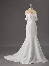 economico Abiti da sposa-Abiti da matrimonio Hall A-Line scollatura a cuore senza spalline lunghezza totale strascico corteo satinato abiti da sposa con fascia  nastro colore solido 2025