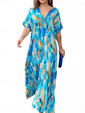 abordables Robes de vacances-Femmes Robe Midi Robe Décontractée Élégant Occasionnel Vacances Soirée Travail Coupe Ample Graphique Manche Courte Col en V Bleu Roi Été Printemps Automne