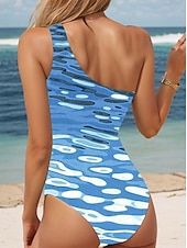 billiga One-piece-baddräkter-Damers baddräkter en del monokini baddräkt utan rygg tummy control hög midja slimmad semester strandkläder färgbock asymmetrisk hals ärmlös baddräkter
