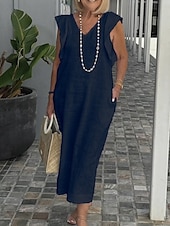 levne Šaty-Dámské Maxi šaty Šaty inspirované plátnem Volnočasové šaty Tankové šaty stylové Základní Na běžné nošení Dovolená Denní Běžný Bez vzoru Bez rukávů Do V Bílá Námořnická modř Meruňková Léto Jaro