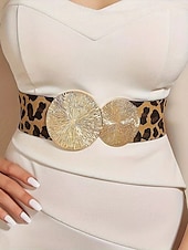 cheap Women&#039;s Belt-Women&#039;s Elastic Waist Belt with Gold Circle Buckle - Fashionable Wide Stretch Belt for Dresses, Casual and Formal Occasions