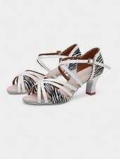 abordables Chaussures de danses latines-chaussures de danse latine en cuir à imprimé zèbre pour femmes avec design à lanières - idéales pour la salle de bal et la salsa