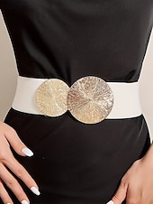 cheap Women&#039;s Belt-Women&#039;s Elastic Waist Belt with Gold Circle Buckle - Fashionable Wide Stretch Belt for Dresses, Casual and Formal Occasions