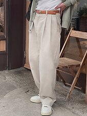 baratos Solto-Homens Graduação Social Calças chinês Calças Plissadas Botões Bolsos Perna reta Tecido Conforto Formal Festa Trabalho Moda Estilo Clássico Damasco Micro-Elástica