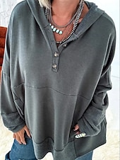 preiswerte Texturierte Kapuzenpullover &amp; Sweatshirts-Damen Pullover mit Kapuze Sweatshirt Glatt Brautkleider schlicht Langarm Mit Kapuze Normale Oberteile Strasse Alltagskleidung Knopf Rote Hell Gray Dunkelgray Frühling Herbst