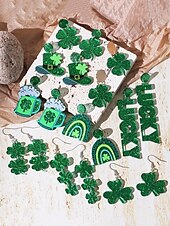 levne Dámská náušnice-ulice. Patrick&#039;s day zelené třpytivé kloboukové náušnice – trojlískový design, zábavné slavnostní šperky pro ženy, ideální pro irské oslavy a sváteční večírky