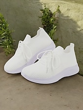 preiswerte Damen-Sneaker-weiße, leichte Strick-Schnürsneaker für Damen – atmungsaktive Sportschuhe zum Laufen, Gehen und für den Komfort im Alltag