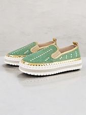 preiswerte Damen-Sneaker-Grüne Slip-On-Sneakers mit Strasssteinen und dicker Sohle für Damen – glamouröse Freizeitschuhe für Partys und den Alltag