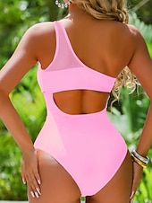 billiga One-piece-baddräkter-Dam Badkläder En bit Monokini Baddräkt Nät Öppen rygg Magkontroll Hög midja Smal Semester Standkläder Ensfärgat Halterneck Ärmlös Baddräkter