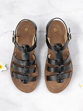 billiga Avslappnade sandaler-bekväma svarta gladiatorsandaler för kvinnor perfekta för strandsemester och fritidskläder