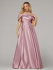 cheap CHAMPAGNE-A-Line Evening Gown Elegant Dress Formal Floor Length Short Sleeve Illusion Neck Satin with Ruched Beading
