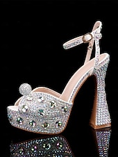 cheap Wedding &amp; Special Occasion Shoes-Women&#039;s Glamorous Crystal-Embellished Platform Sandals with Ankle Strap | Perfect for Weddings and Special Occasions