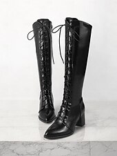 baratos Botas da moda-botas femininas elegantes de couro sintético marrom com cadarço e salto bloco | perfeitas para o outono e inverno