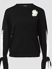 abordables Sweats à capuche-pull femme mode décontracté rayé fête décontractée sortie col carré coupe ample manches longues noir beige automne hiver