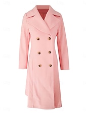 cheap Coats &amp; Trench Coats-Women&#039;s Winter Coat Winter Jacket Outdoor Street Daily Fall Winter Long Coat Regular Fit Warm Breathable Comtemporary Stylish Jacket Long Sleeve Solid Color with Pockets Pink