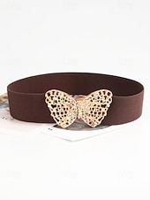 abordables Ceinture pour femme-ceinture élastique bleu marine pour femme avec boucle papillon dorée | parfaite pour les robes et les jupes