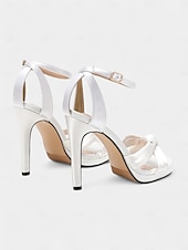 abordables Bal de promo-talons de mariée blancs confortables et élégants pour femmes - dotés d&#039;une tige en satin doux et d&#039;une semelle de soutien