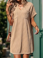 Жен. Повседневное платье Мини-платье Карман На каждый день V-образный вырез С короткими рукавами Цвет хаки Цвет Недорогие Простое платье-Жен. Повседневное платье Мини-платье Карман На каждый день V-образный вырез С короткими рукавами Цвет хаки Цвет