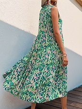 cheap Elegant Floral Dresses-Women&#039;s Midi Dress Casual Dress Swing Dress A Line Dress Tank Dress Casual Daily Regular Fit Floral Sleeveless V Neck Blue Fuchsia Green Summer Spring Fall