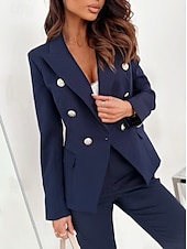cheap Blazers &amp; Suits-Women&#039;s Blazer Formal Button Solid Color Casual / Daily Stylish Regular Fit Outerwear Long Sleeve Winter Black S