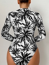 billiga One-piece-baddräkter-Dam Badkläder En bit Monokini Underställströja Baddräkt Öppen rygg Dragkedja Magkontroll Hög midja Smal Semester Standkläder Grafisk Hög hals Långärmad Baddräkter